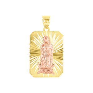 14K Two Tone Gold Our Lady of Guadalupe Rectangular Medal