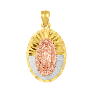 14K Tri-Color Gold Oval Guadalupe Medal