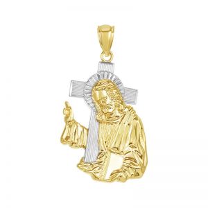 14k Two-Tone Jesus with Cross Medal