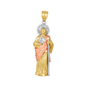 14k gold tri colored 3d st. jude pendant 42mm front