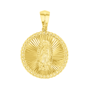 14k yellow gold lady of guadalupe link edge medal front view