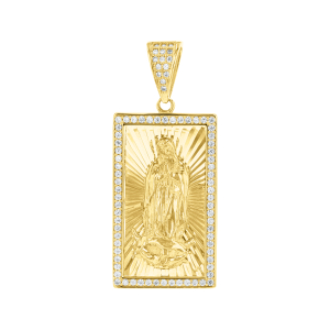 14k gold two tone lady of guadalupe cubic zirconia medal front view