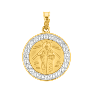 14k gold two tone round saint jude medal front view