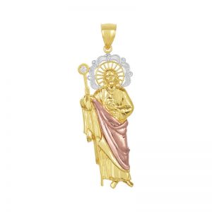 14k Gold Tri-Color St. Jude with Fancy Halo and Cubic Zirconia