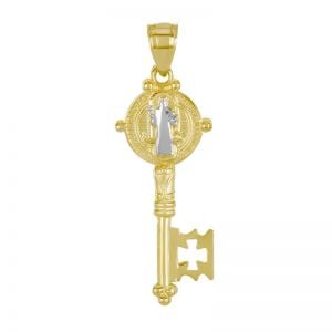 14k gold two-tone san benito key medal front view