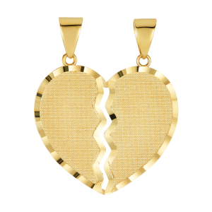 14K Yellow Gold Break Apart Engravable Textured Heart Pendant