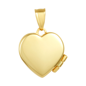 14k yellow gold engravable heart locket closed front view
