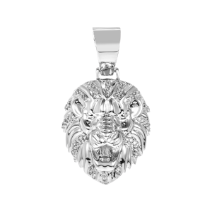 14k white gold diamond lion pendant front view