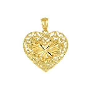 14k yellow gold diamond cut heart pendant back view