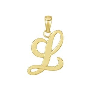 14k yellow gold high polish letter “l” pendant front view