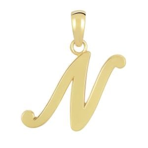 14k yellow gold high polish letter “n” pendant front view