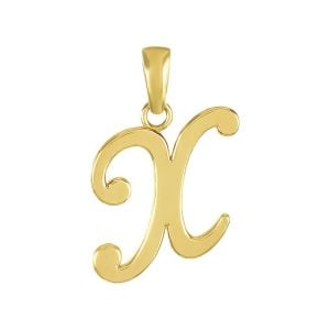 14k yellow gold high polish letter “x” pendant front view
