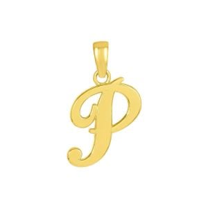 14k yellow gold high polish letter “p” pendant front view