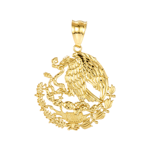 14k yellow gold mexico coat of arms pendant front view