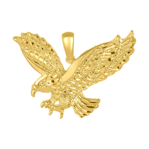 14k yellow gold diamond cut landing eagle pendant front view
