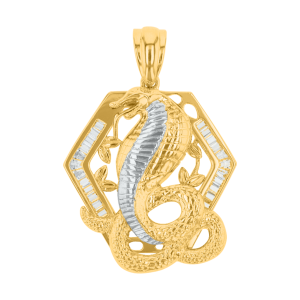 14k gold two tone cobra pendant front view