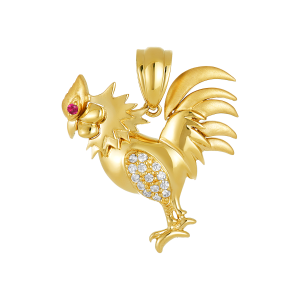 14K Yellow Gold Rooster with Cubic Zirconia Pendant