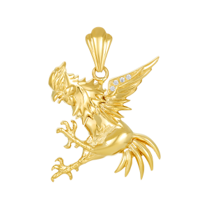 14k yellow gold 27mm rooster charm pendant front view