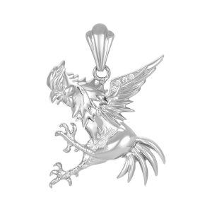 14K White Gold 27mm Rooster Charm Pendant