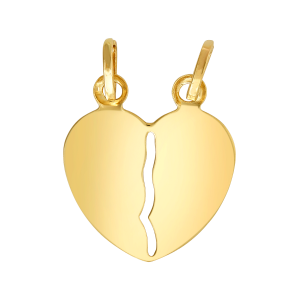 14k yellow gold break apart engravable heart pendant front view