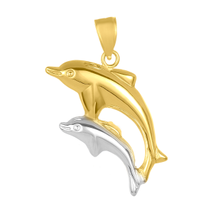 14K Two Tone Gold Dolphin Hollow Pendant
