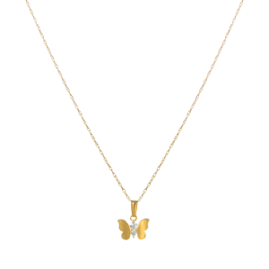 14K Yellow Gold Butterfly Cubic Zirconia Children's Necklace