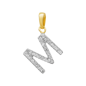 14k Gold Two Tone Diamond M Initial Pendant 