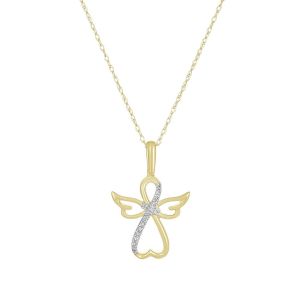 14k Yellow Gold Angel Diamond Pendant Necklace