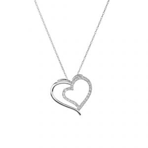 14k white gold inside diamond heart necklace pendant close up