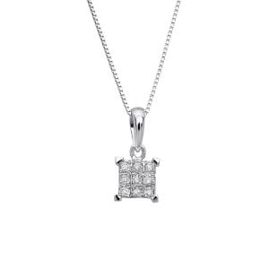 10k White Gold Square Diamond Pendant Necklace pendant close up