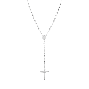 14K White Gold 3mm Diamond Cut Rosary