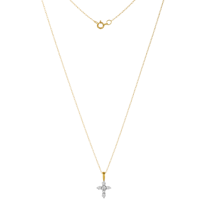 14k yellow gold 6 diamond cross necklace