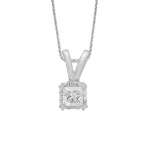 14k white gold princess cut diamond heart frame pendant necklace front view