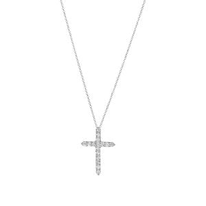 14k white gold cross diamond necklace front view