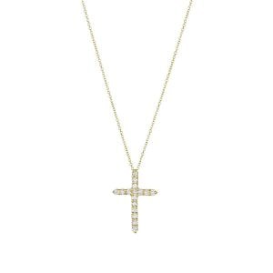 14k yellow gold cross diamond necklace front view