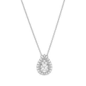 14K White Gold Pear Shaped Halo Diamond Necklace