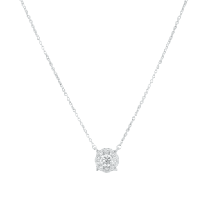 14k White Gold Round Diamond Pendant Necklace 