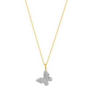 14k yellow gold butterfly diamond necklace