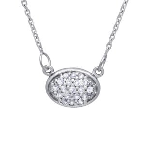 14k white gold oval diamond pendant necklace close up