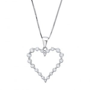 14k white gold 1/2 ctw open heart necklace close up