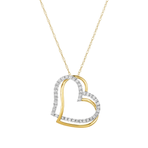 14k gold two tone double heart diamond pendant necklace