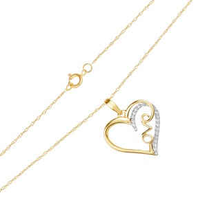 14k Yellow Gold Love Heart Diamond Necklace 
