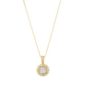 14K Yellow Gold Vintage Cluster Diamond Necklace