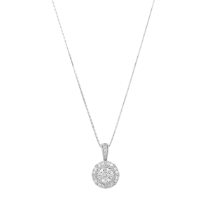14K White Gold Vintage Cluster Diamond Necklace