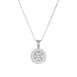 14k White Gold Cluster Necklace 	 