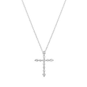 14k white gold 1/6ctw diamond cross necklace front view
