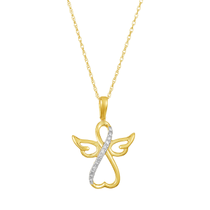 14k yellow gold angel diamond pendant necklace