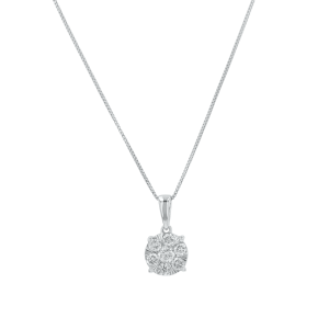 14k White Gold Round Diamond Cluster Pendant Necklace 