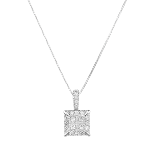 14K White Gold Quad Halo Diamond Pendant Necklace