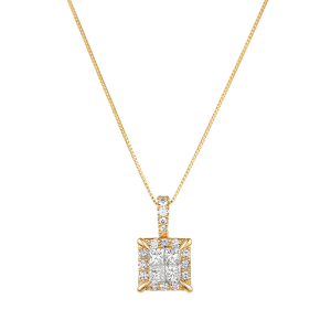 14K Yellow Gold Quad Halo Diamond Pendant Necklace